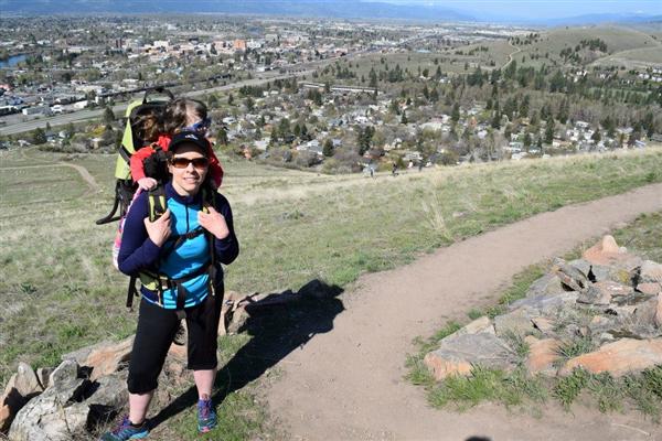 Mrs. Langella and her daughter, Lily, on Mt. Jumbo overlooking Missoula valley.