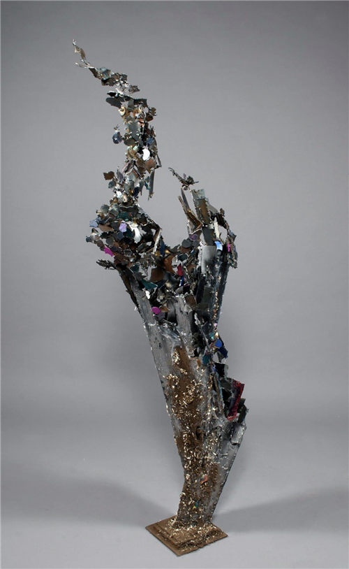 Another steel piece of art is shown here, around 5 feet tall.