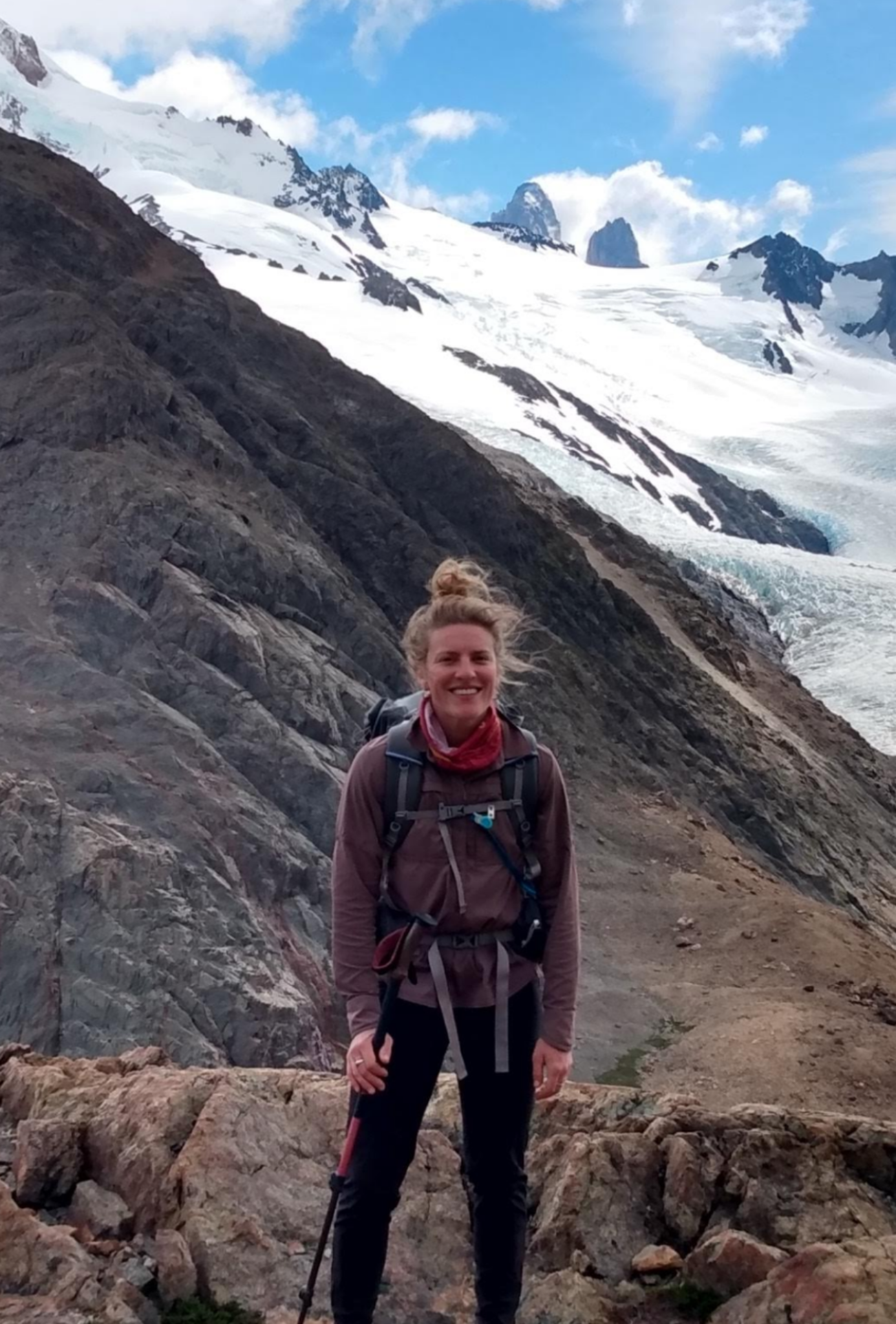 Mrs. Harper hiking in Argentina.  