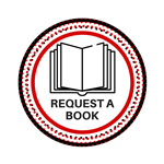 red and black circle with a book and the words request a book 