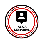 red and black circle with a speech bubble and the words ask a librarian 