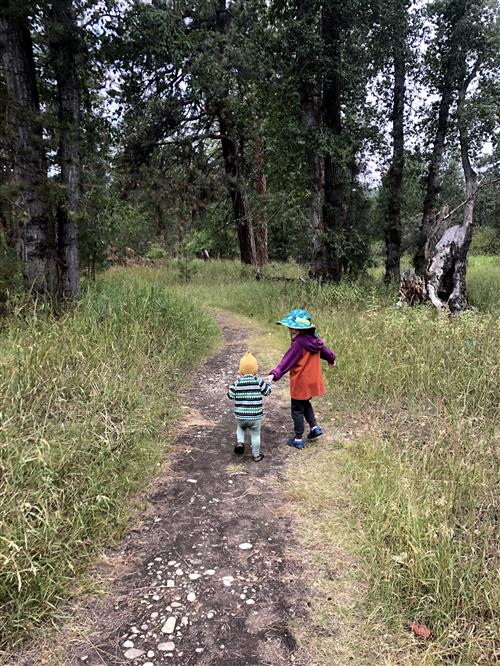 Mrs. Shell's 2 kids on the trail
