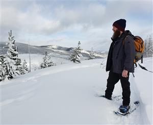 Dave Nagel snowshoeing.
